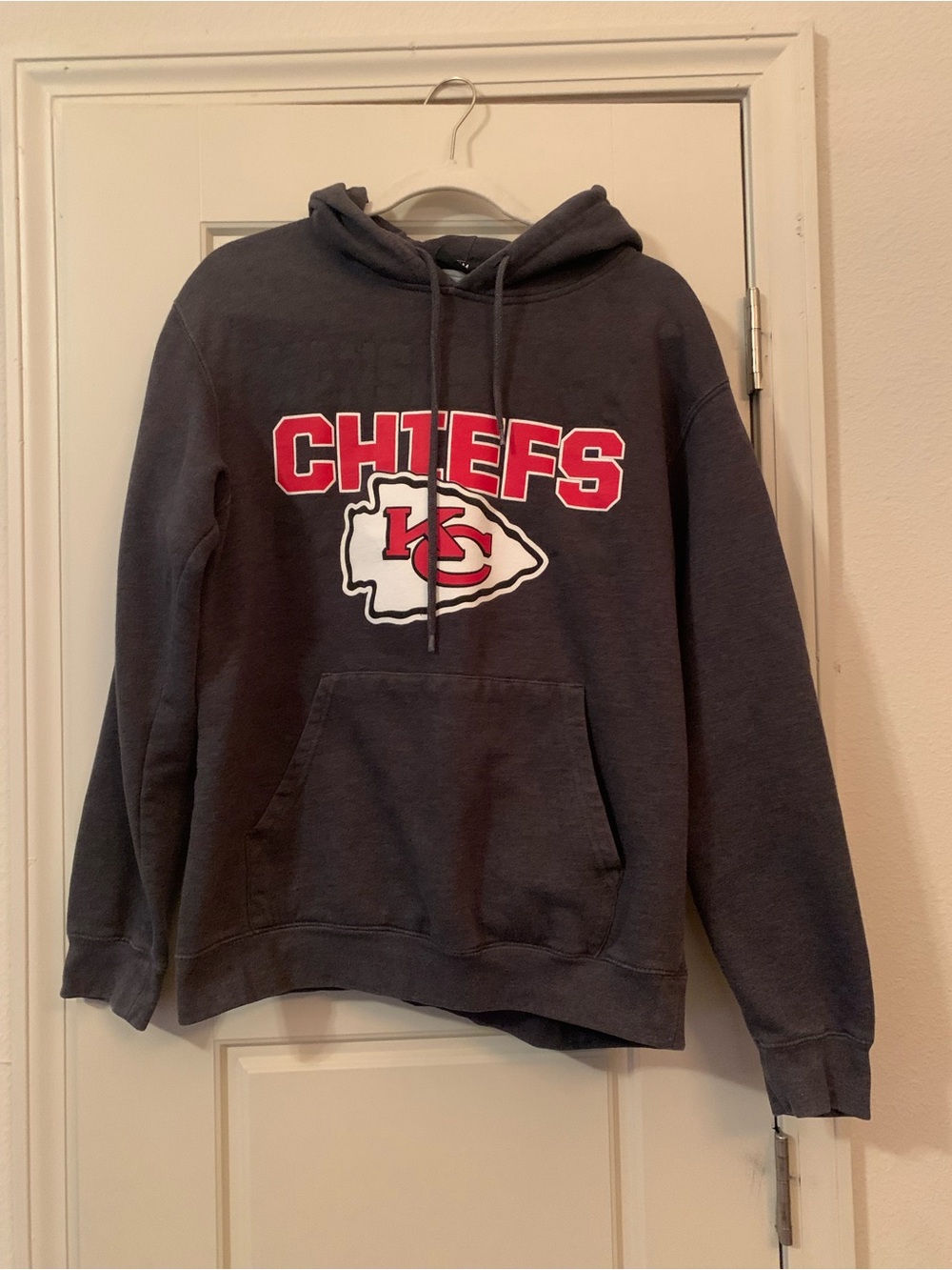 NFL Chiefs Crewneck Hoodie - Dark Gray with Red & White Logo